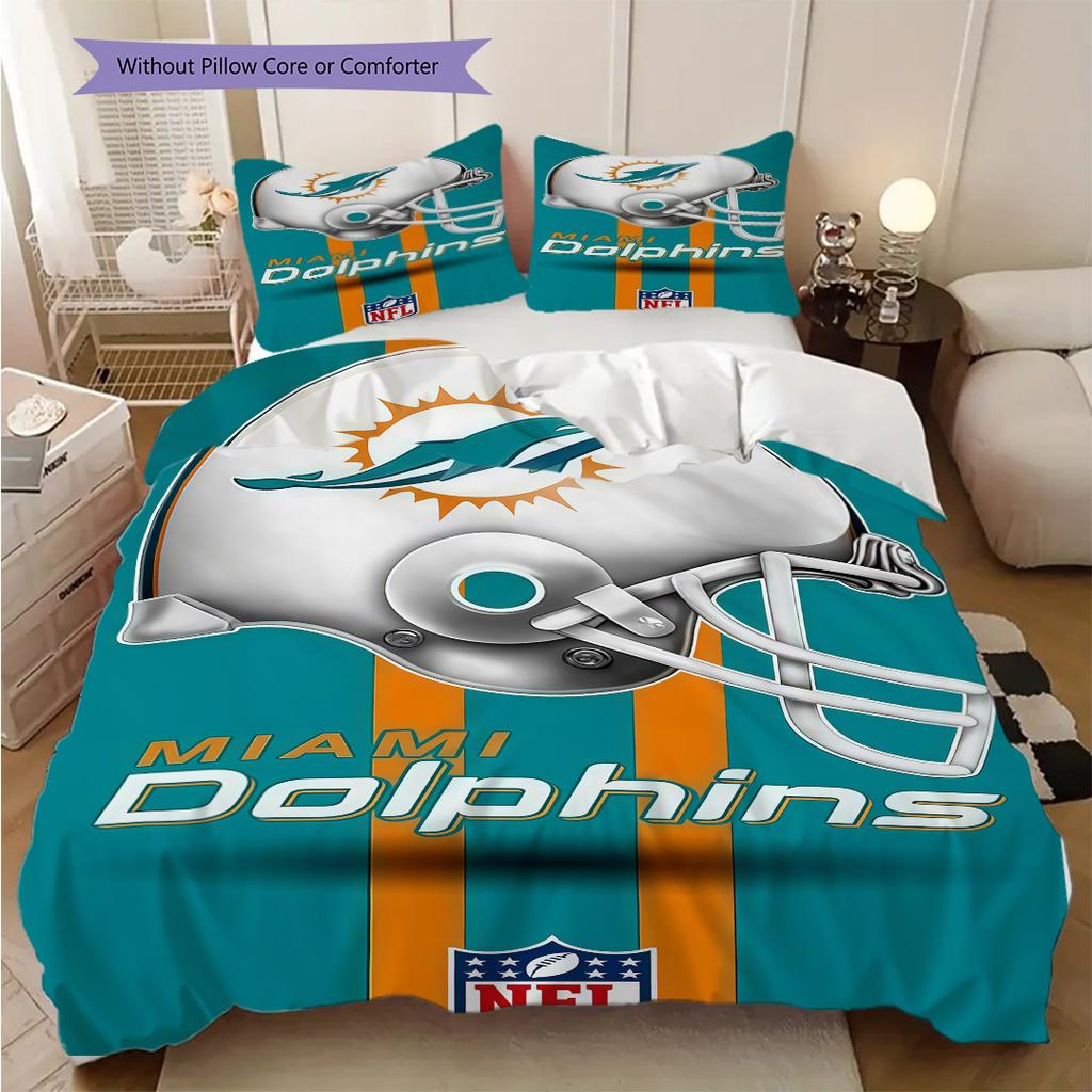 Miami Dolphins Football Spirit Three-piece Set(1 * Duvet Cover + 2 * Pillowcase, Without core)Bedding Set Duvet Cover and Pillowcase