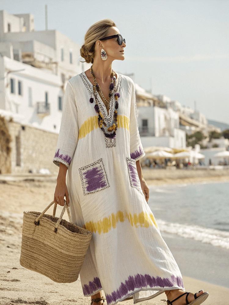 Women's Long Sleeve Boho Print Maxi Shirt Dress