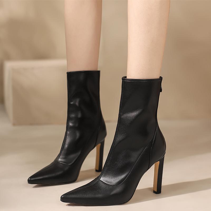 Fashion Ankle Boots For Women Autumn Winter Shoes Elegant Zipper Black Beige Heeled Party Dance Short Shoes Ladies Large Size 43