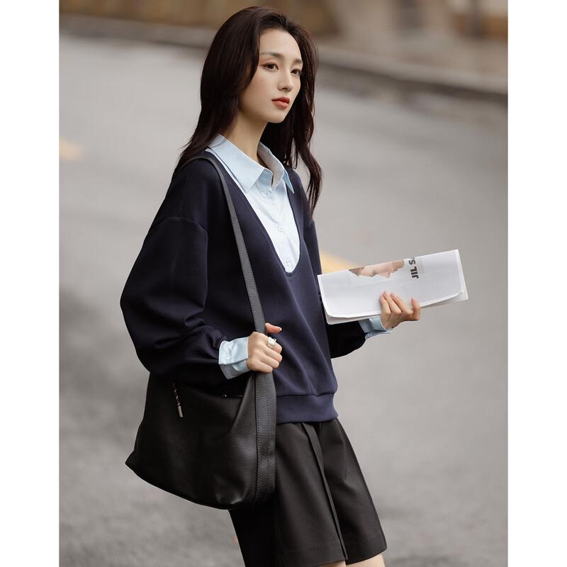 Demana Cloud Cotton Spliced Fake Two-Piece Sweatshirt