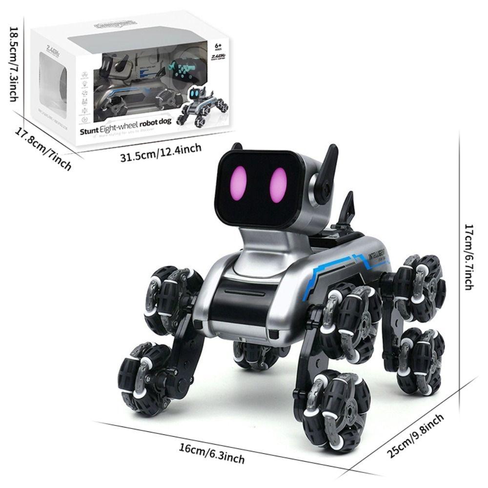 Eight Wheeled RC AI Robot Silver Remote Control Toy Dog Remote Control Robot Children's Gift