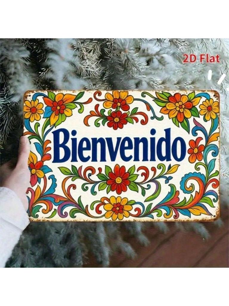 Vintage Willkommen Metall Wandkunst Schild mit Blumen Veranda Dekor