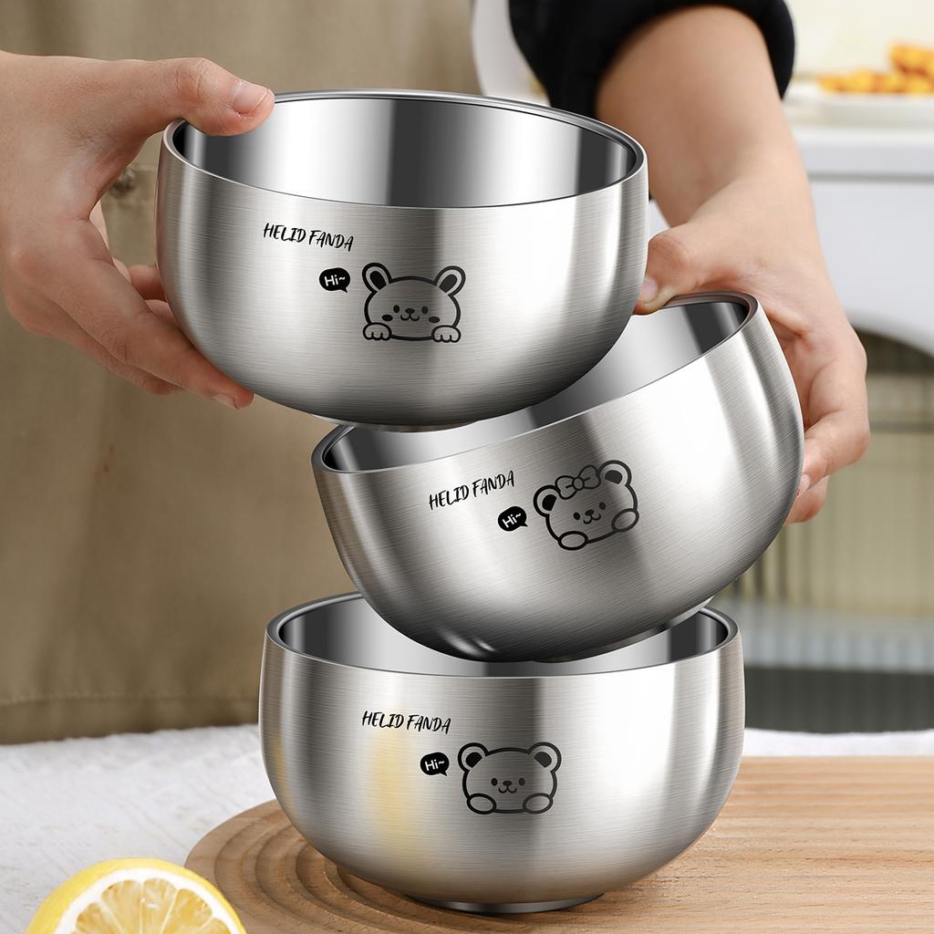 WORTHBUY 380/500ML 316 Stainless Steel Bowl Double-layer Children Rice Bowl Cute Tableware Kindergarten Anti Scalding Soup Bowl