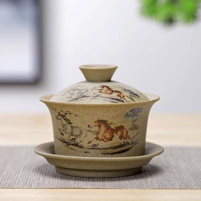Set da tè in ceramica grezza Gaiwan da 150 ml, ciotola da tè fatta a mano, tazza da tè da viaggio, bicchieri da ufficio