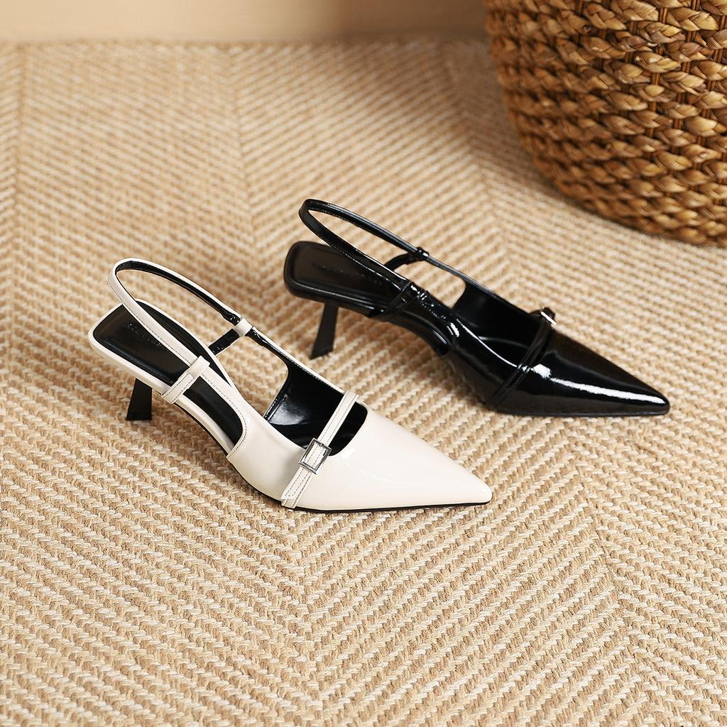 MT-6 French Thin Belt Belt Buckle Pointed Head Thin Heel Single Shoes for Women's New Fashion and Thin Rear Empty Strap High Heels for Women