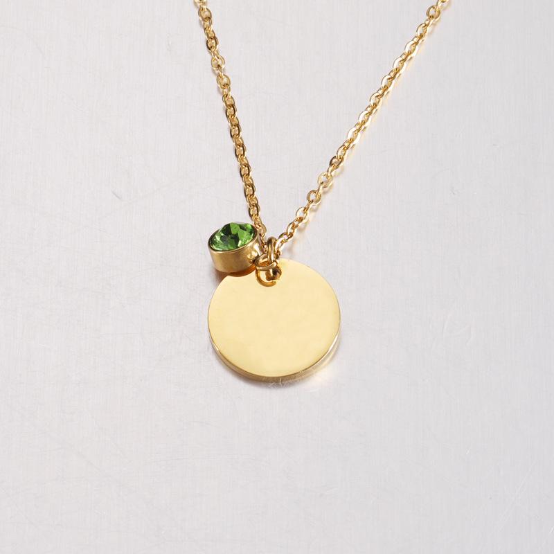 Stainless Steel Minimalist Engraved Pendant Necklace with Birthstone Charm