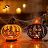 Battery Operated Pumpkin Light Halloween Lantern, LED Up Hollow Ornament, Atmosphere Lighting Statue with Warm for Indoor Outdoor Party Decor