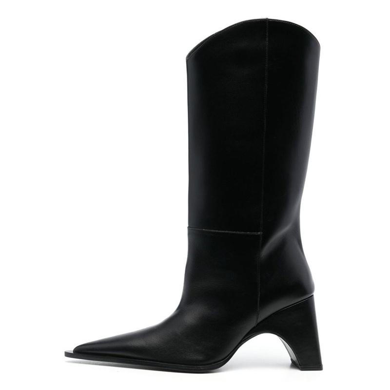Fashion 2025 New Fashion Shaped Heel Knee High Boots Women's Elegant Party Black Autumn Winter Long Boots Big Size 34-43 Girls' Shoes