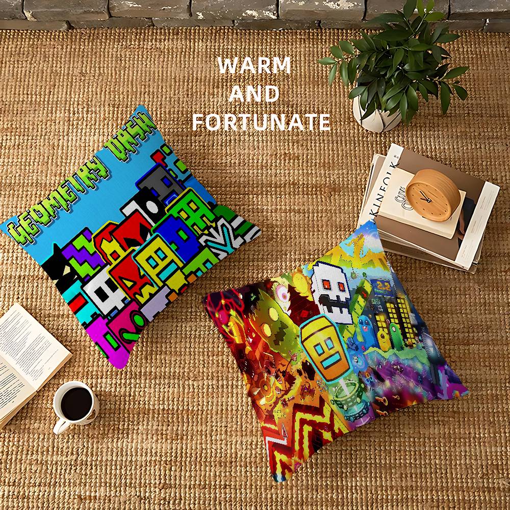 Cartoon Geometry Dash Video Game Pillow Cover Sofa Cushion Cover Home Room Decoration Children Gift