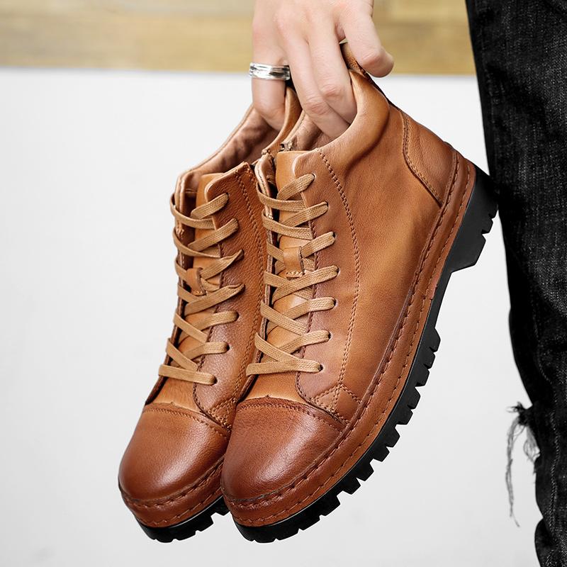 Luxury Brand Men Ankle Boots Top Quality Man Basic Boots Genuine Leather Men Shoes High Top Leisure Walk Botas Antiskid Sneakers