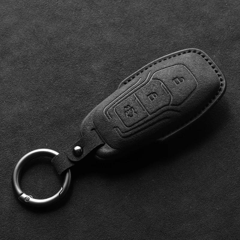 Leather Car Key Case Cover Holder Keychain Shell for Ford Mustang Explorer Edge Mondeo F150 F250 F350 F450 F550 2019 2020 Key