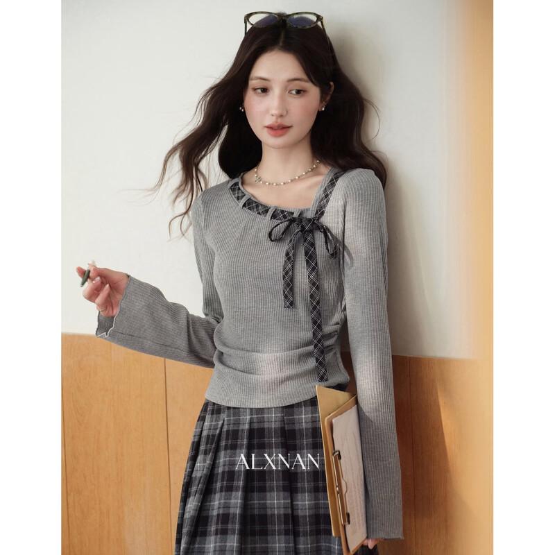 Elegant Gray Plaid A-line Midi Skirt