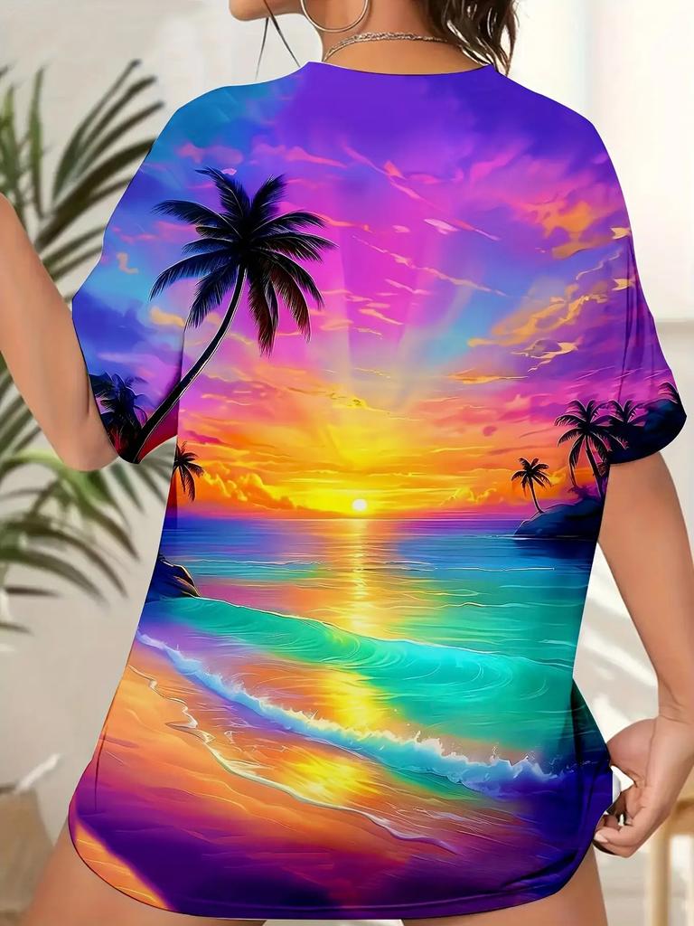 Women's Tropical Beach T-Shirt - Casual Vacation Top - Comfortable Everyday Wear