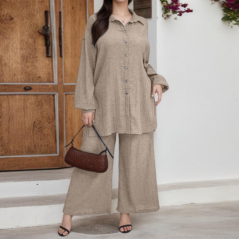 

ZANZEA Женская блузка с длинным рукавом и брюки повседневный комплект из двух частей 5XL хаки