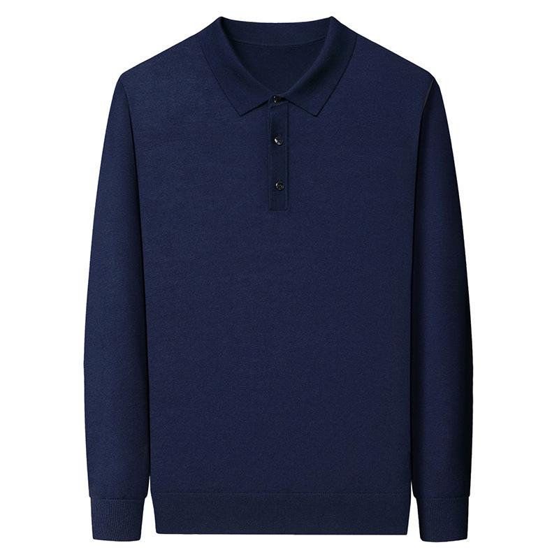 2025 Winter Machine Washable 100% Wool Men's Lapel Sweater - Warm, Solid Color, Versatile Casual Wear for Middle-Aged Dads