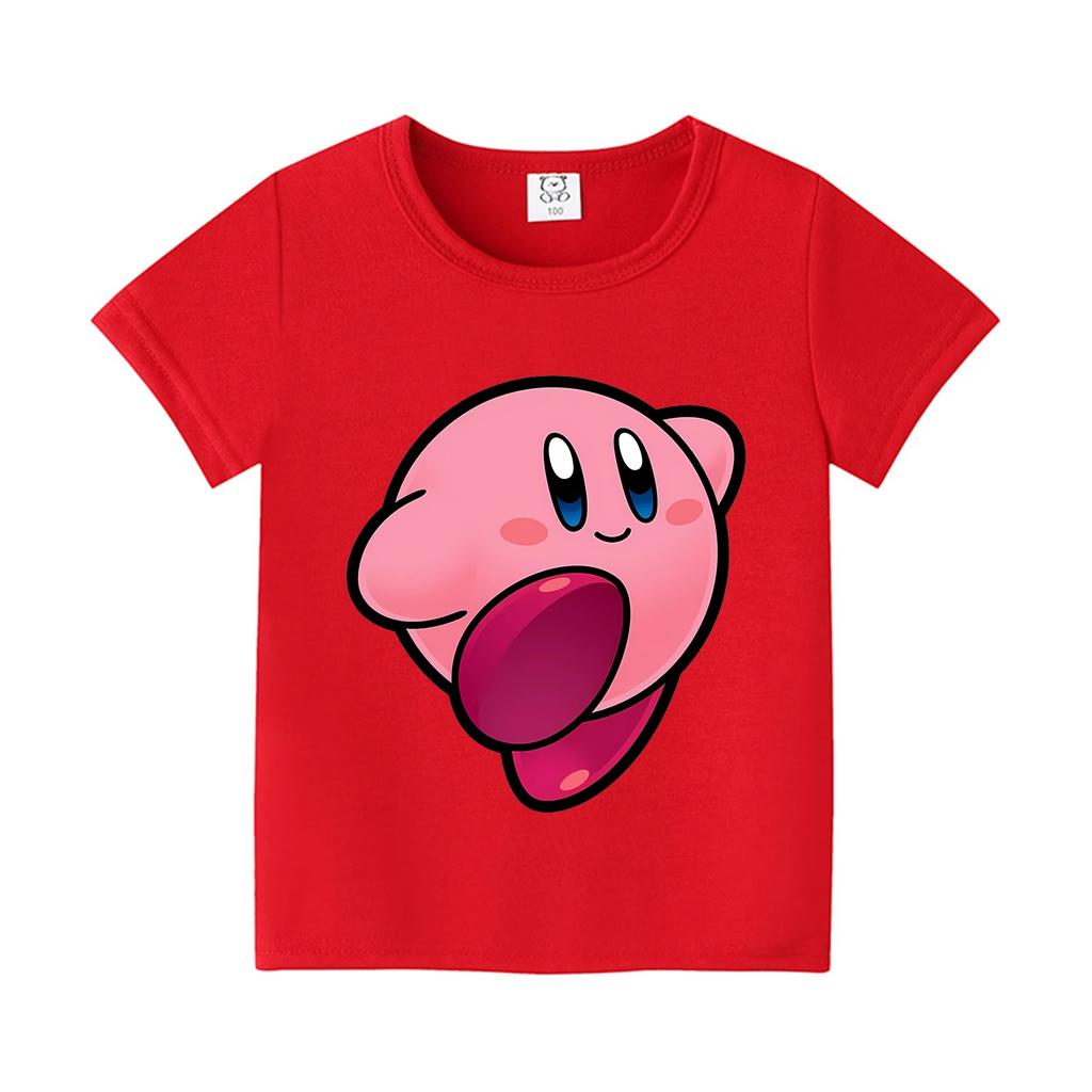 Kirby Neues T-Shirt für Kinder Spielfigur Tee Top Kawaii Anime Kleidung Mode Cartoon Kurzarm Kinder Lockere Kleidung Geschenk