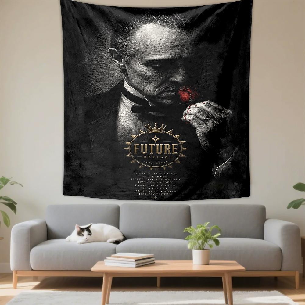 Wall Tapestry - Godfather Don Vito Corleone Red Rose Dark Gangster Movie Art for Dorm Room