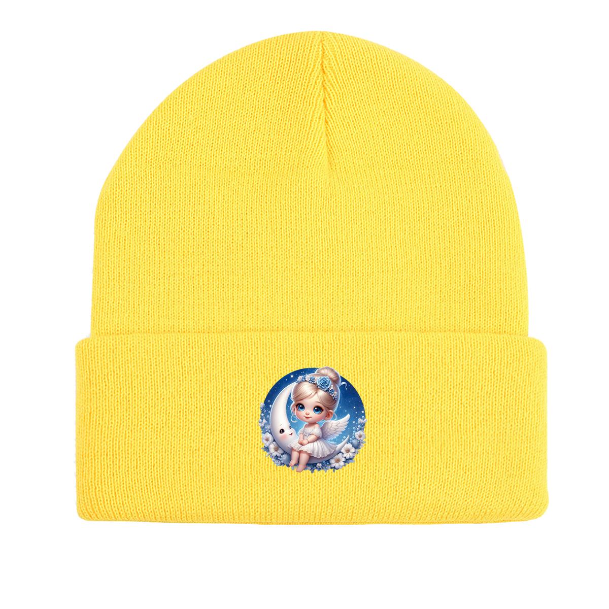 

Bending Moon Little Angel Зимняя вязаная шапка Beanie, шапка-череп Уютная теплая модная вязаная шапка Gorro Beanie as the picture жёлтый