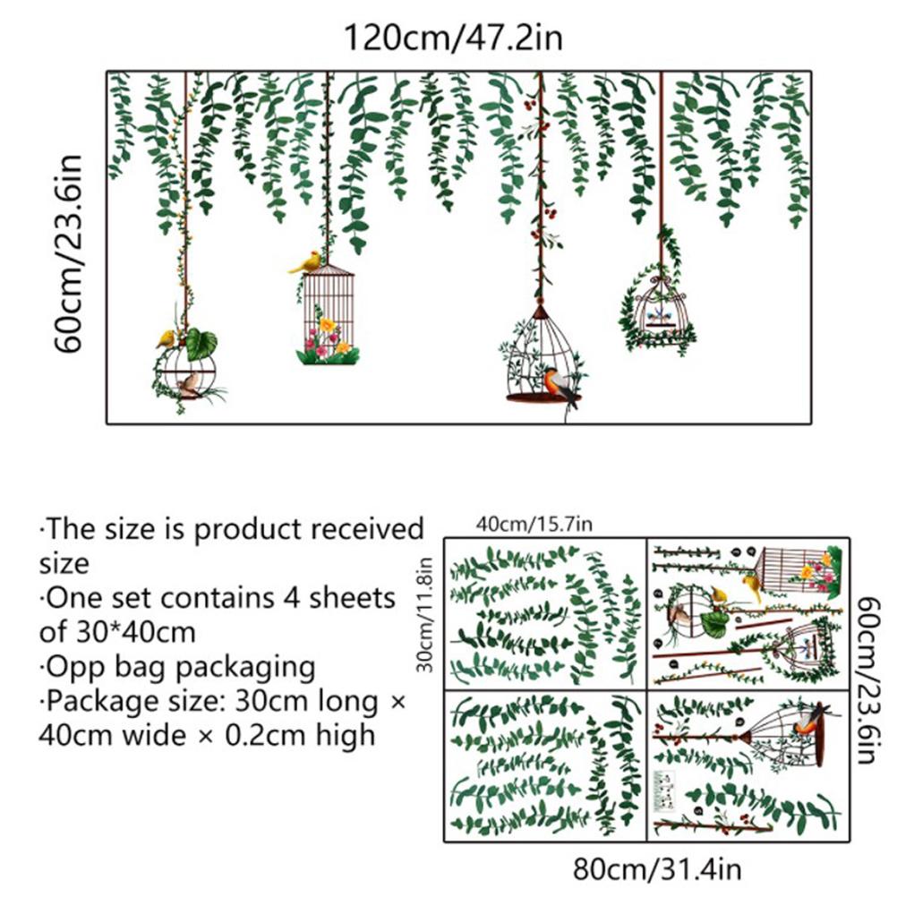 

Bird Vine Tree Branch Birdcage Wall Decal Stickers Removable Plants Wall Art Jungle Wallpaper for Home Bedroom Living