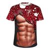 Round neck short sleeved Christmas fake abs pattern T-shirt, ugly Christmas top, men's gift funny 3D printed men's ugly Christmas T-shirt,