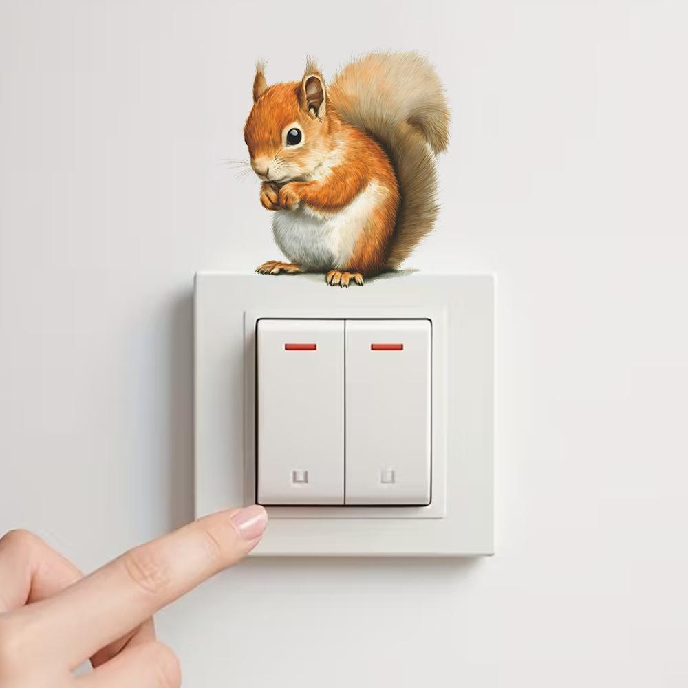 Self-adhesive Switch Stickers Cute Cartoon Squirrel for Home Wall Decor