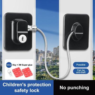 Child Proof Window Lock, No Drill Adhesive Safety Latches for Sliding Doors & Out-Swinging Windows, Anti-Theft Restrictor