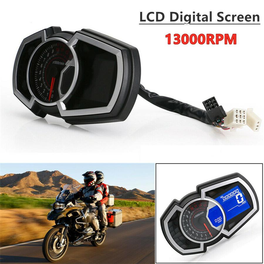 12V 13000RPM Universal LCD Motorcycle Speedometer Odometer RPM Speed Fuel Gauge