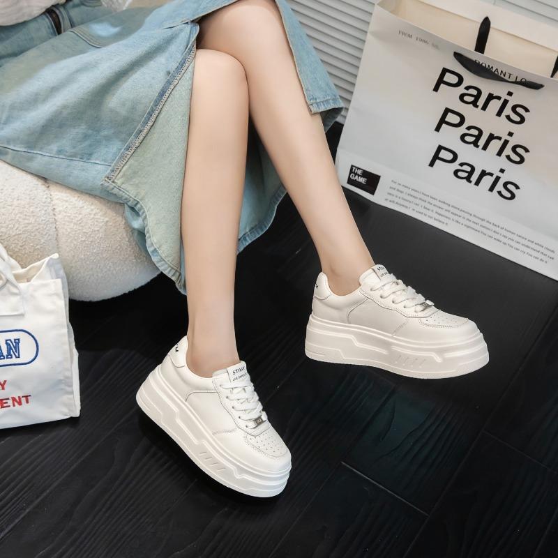 Leather Platform White Shoes Women's Spring and Autumn New Women's Shoes Heightening Muffin Casual Board Shoes