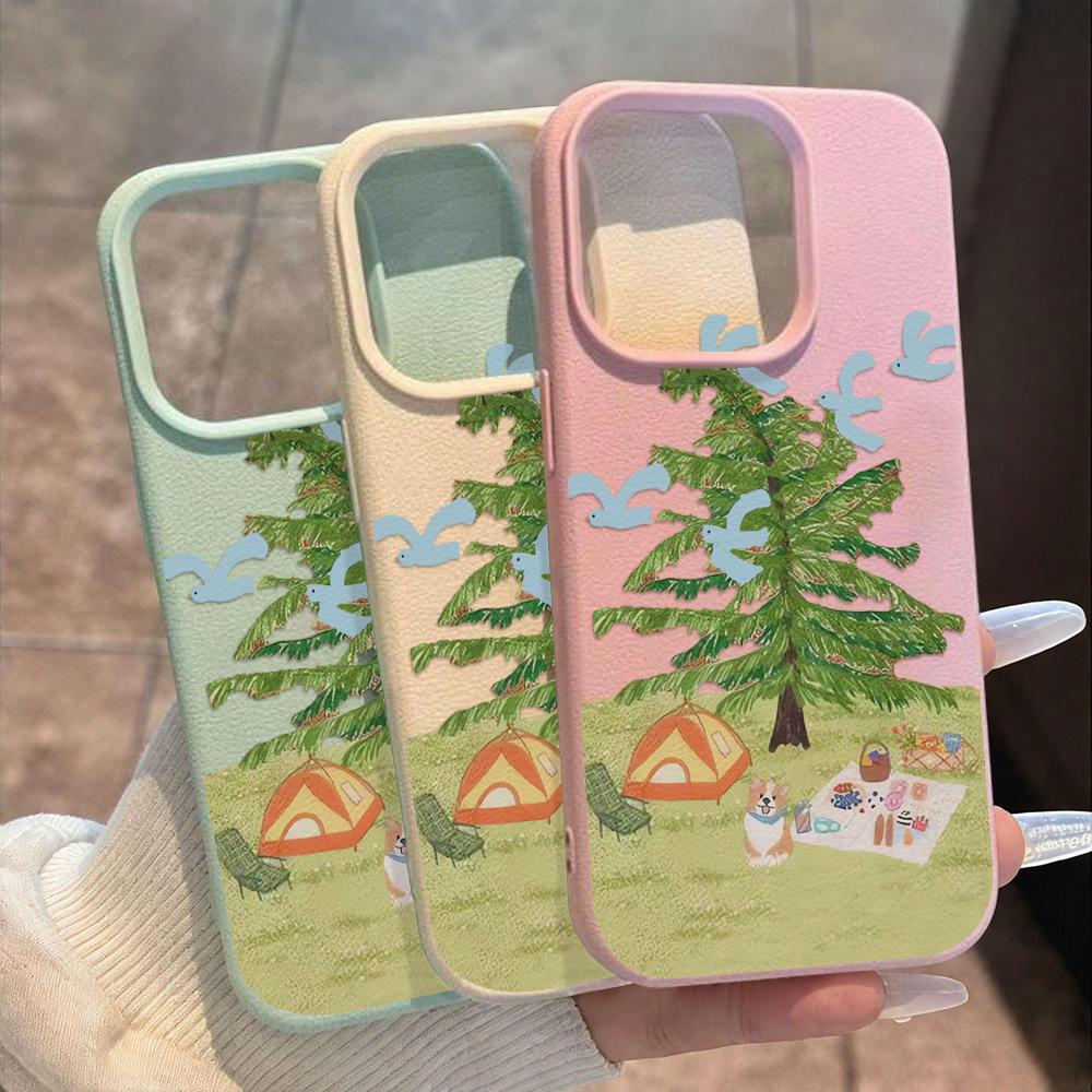 Applicable iPhone17 ProMax Summer Camping Puppy Leather Pattern Mobile Phone Case 17/16 Large Hole 15 Cute