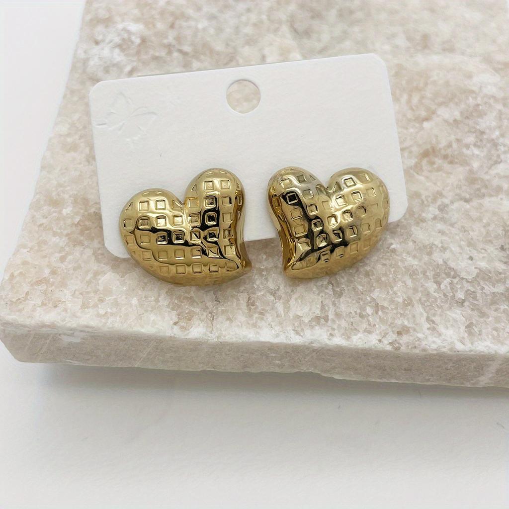 1 Pereche de Cercei Aurii în Formă de Inimă, Cercei în Stil Modern Minimalist, Potriviți pentru Purtarea Zilnică
