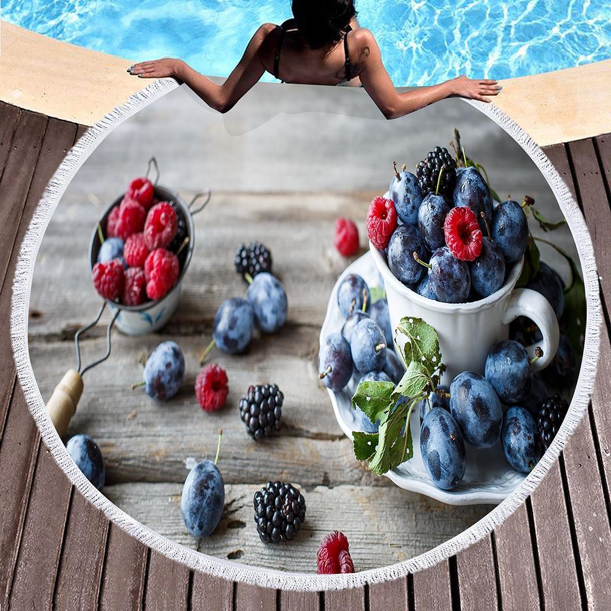 Textilien Fruit Pattern Round Beach Blanket,Fresh Blueberry Sand Resistant Beach Towel,Soft Absorbent Quick Dry Pool Towels Picnic Mat