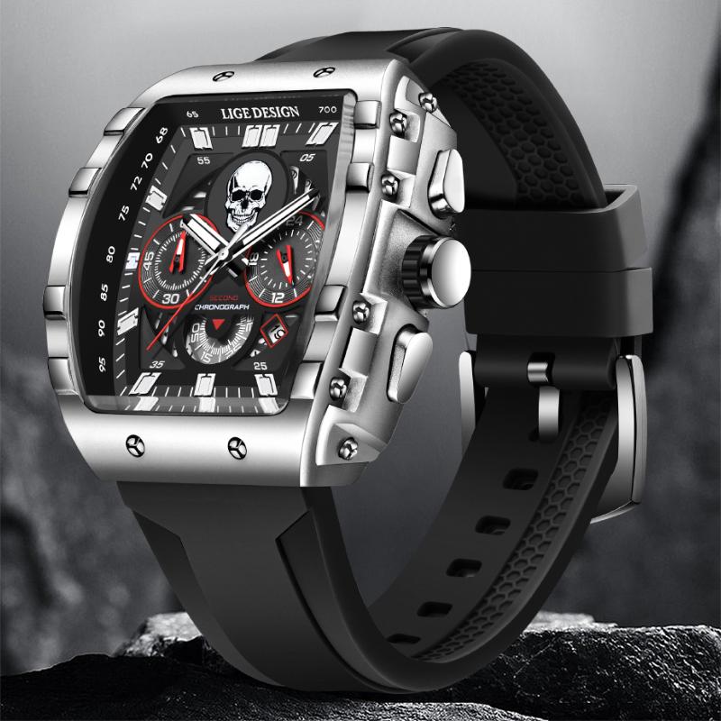 Top Brand Men's Watches Luxury Square Quartz Wristwatch Waterproof Military Chronograph Watch For Men Relogio Masculino+BOX