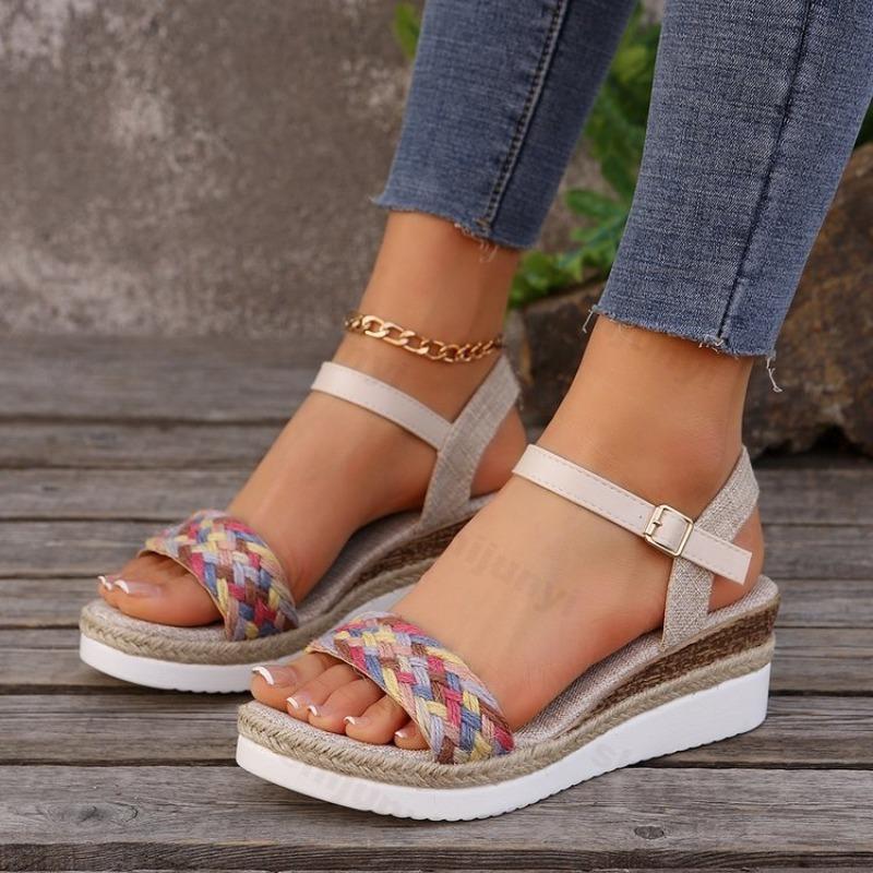 Fashion Women Sandals Peep Toe 2025 Summer Fashion Outdoor Sandal Women Buckle Strap Platform New Wedges High Heels Sandalias De Mujer