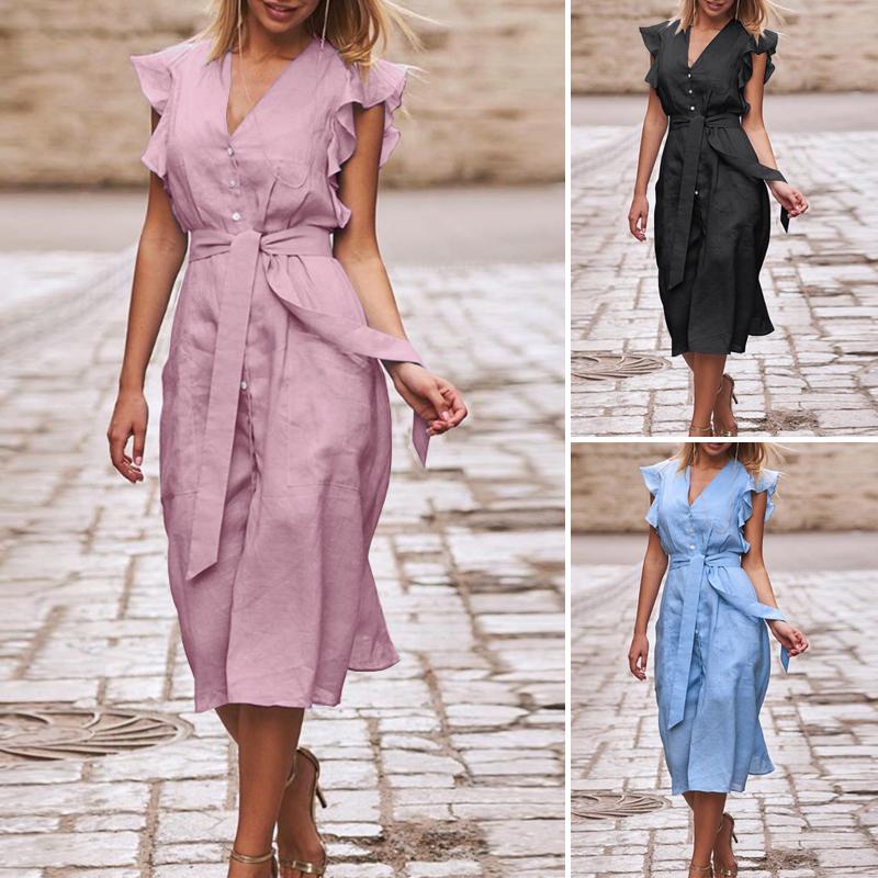 Cable Stitch Women's Sleeveless V-Neck Ruffle Bodycon Dress - Party Ready Style