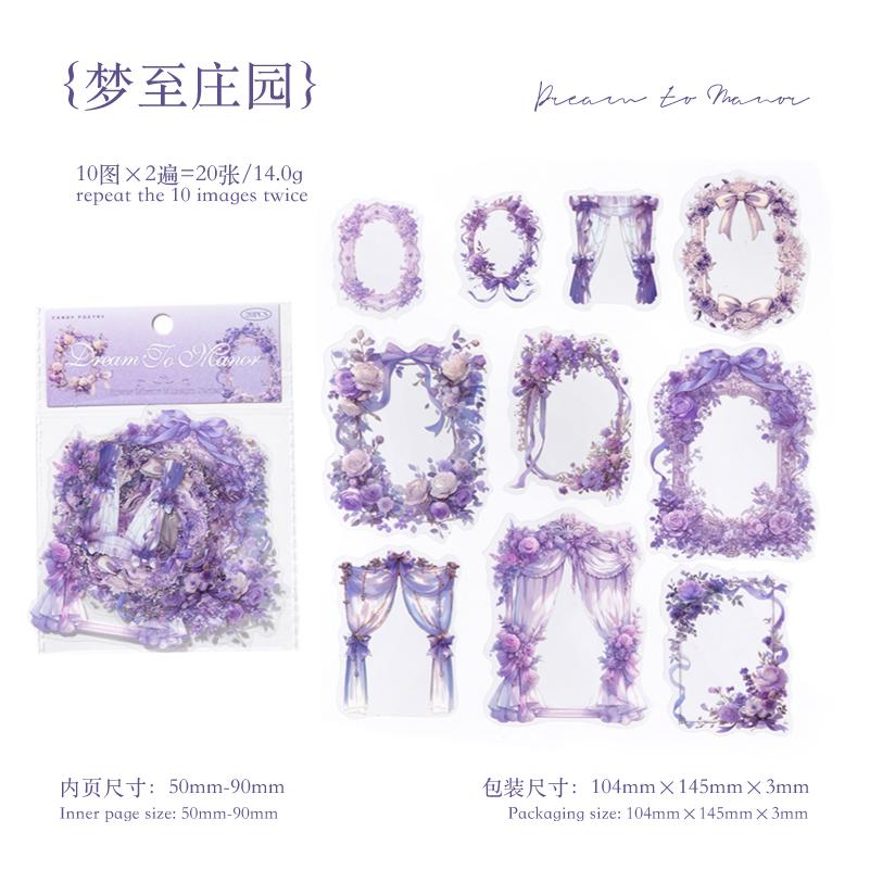 20 Pcs/pack Floral Border Stickers Aesthetic Stick Labels Decorative Diary Album Scrapbooking Material Junk Journal Supplies