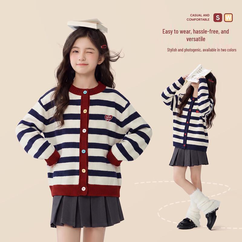 TonLion Girls' Embroidered Cardigan and Jeans Two-Piece Set