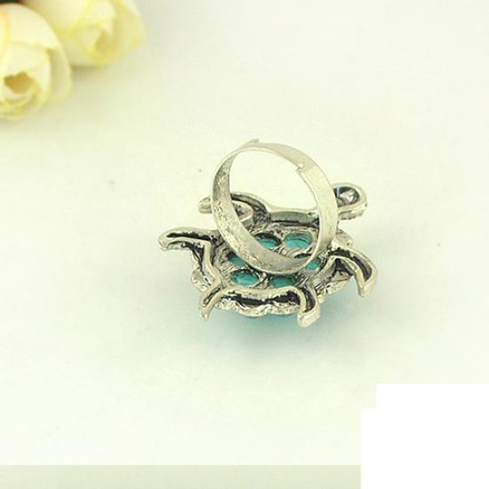 Women's Turquoise Tortoise Pattern Blue Rhinestone Inlaid Finger Ring