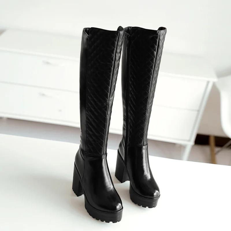Square High Heels Riding Boots Women Thick Platform Women's Knee High Boots Roma Botas Mujer Sexy Winter Shoes Woman