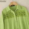 ZANZEA Women Patchwork Hollow Crochet Casual Turn Down Collar 3/4 Sleeve Blouse