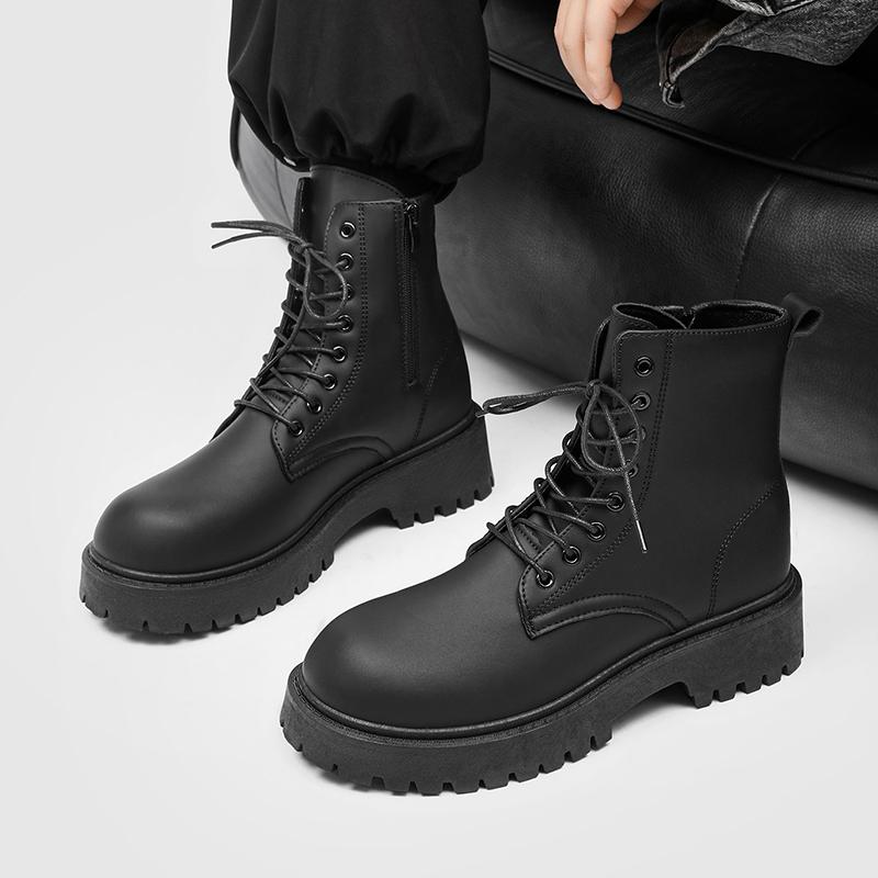 

2026 new casual sports trend fashionable thick soled high top British style retro motorcycle height increasing men s shoes 39 чорний