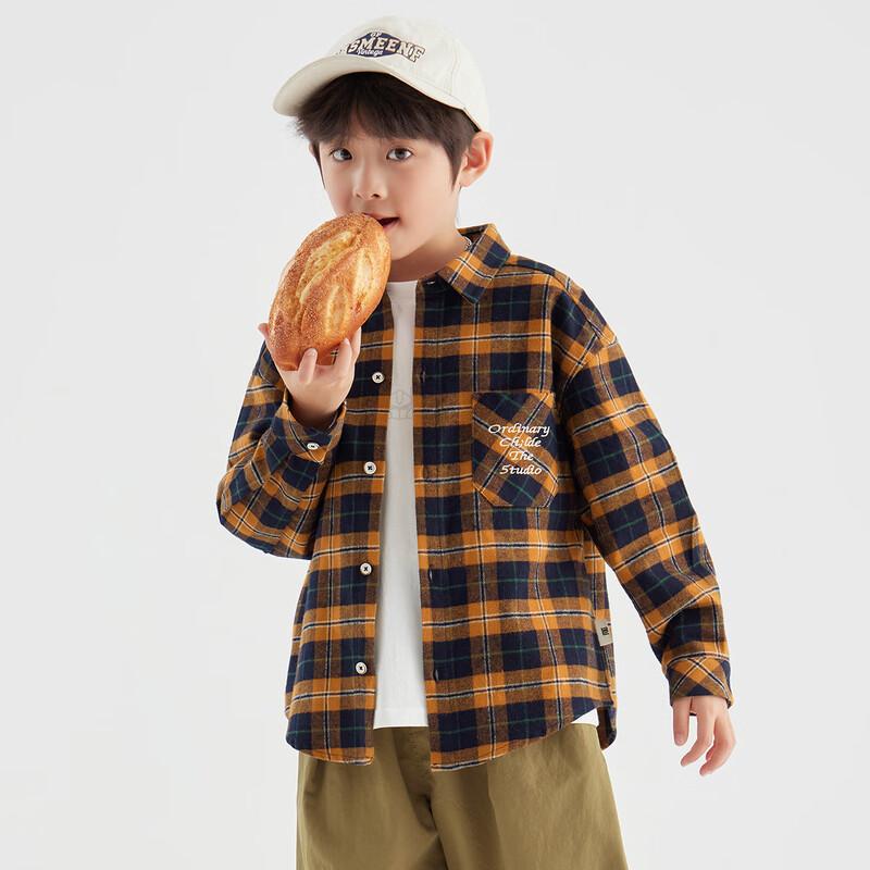 Boys' Warm Orange Plaid Cotton Long Sleeve Shirt Jacket