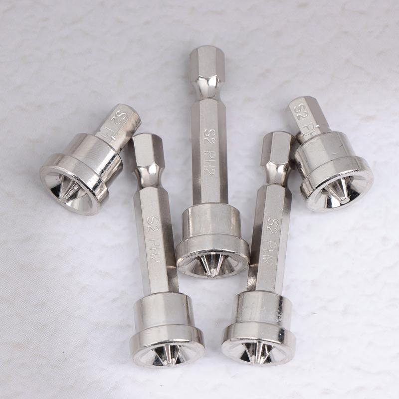 Ensemble de 2 embouts de tournevis Ph2 25 mm + 3 embouts 50 mm pour plaques de plâtre, panneaux de bois, limiteur de profondeur, embouts cruciformes, têtes cruciformes non magnétiques
