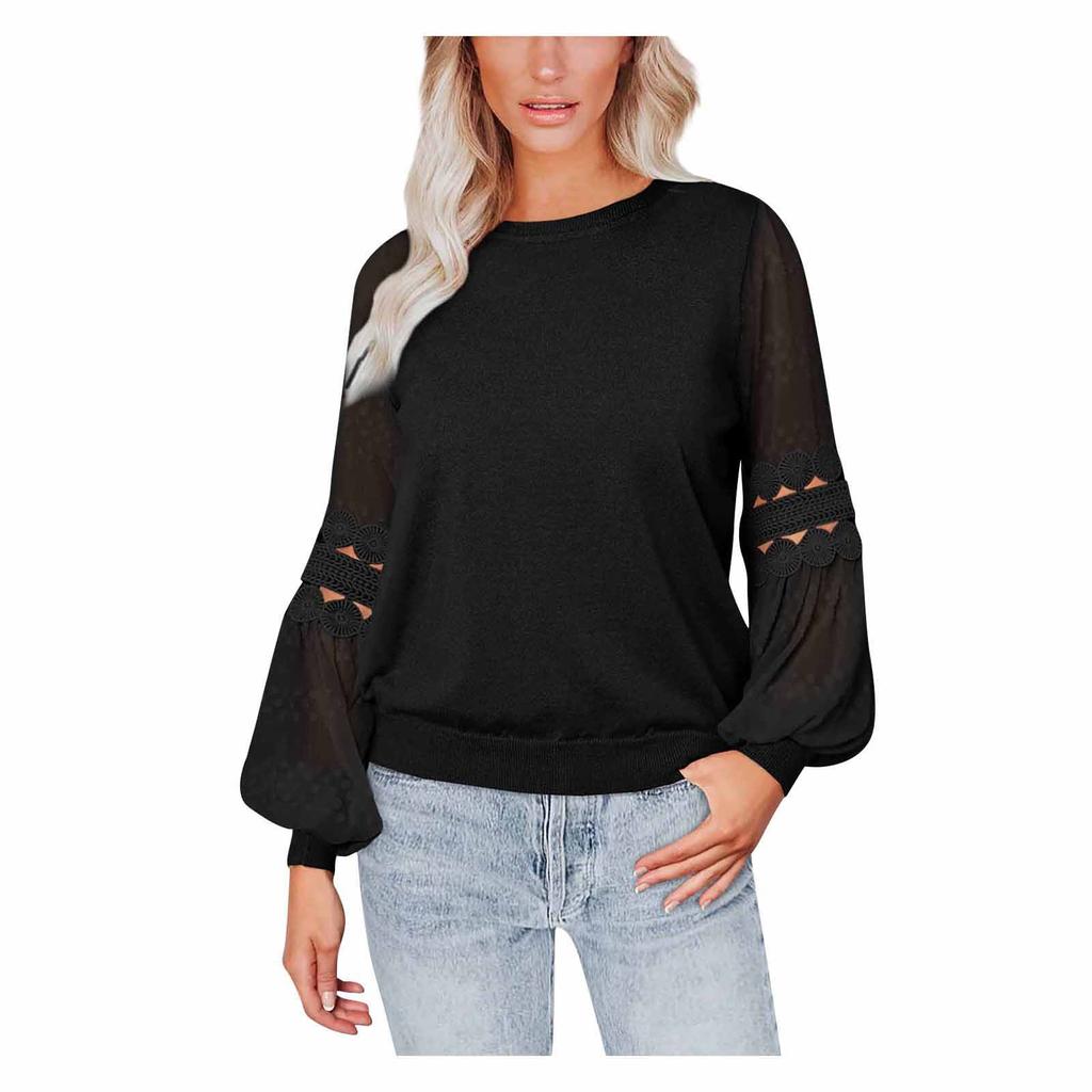 Women's Color Fashion Long Sleeve Round Neck Pullover Top Temperament Versatile Sleeve T-Shirt