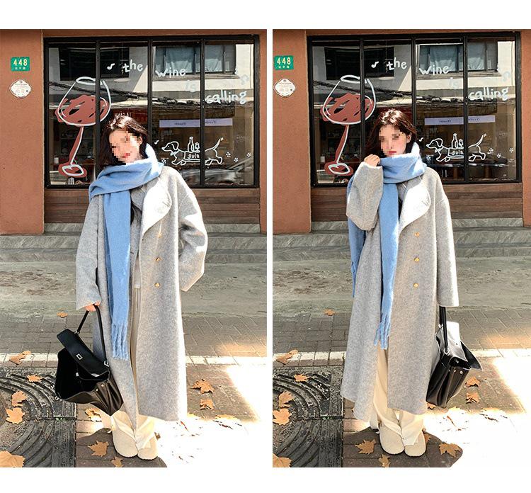 Su Jiu'er Women's 2024 Mid-Length Double-Sided Wool Coat - High-End Gray Autumn/Winter Outerwear