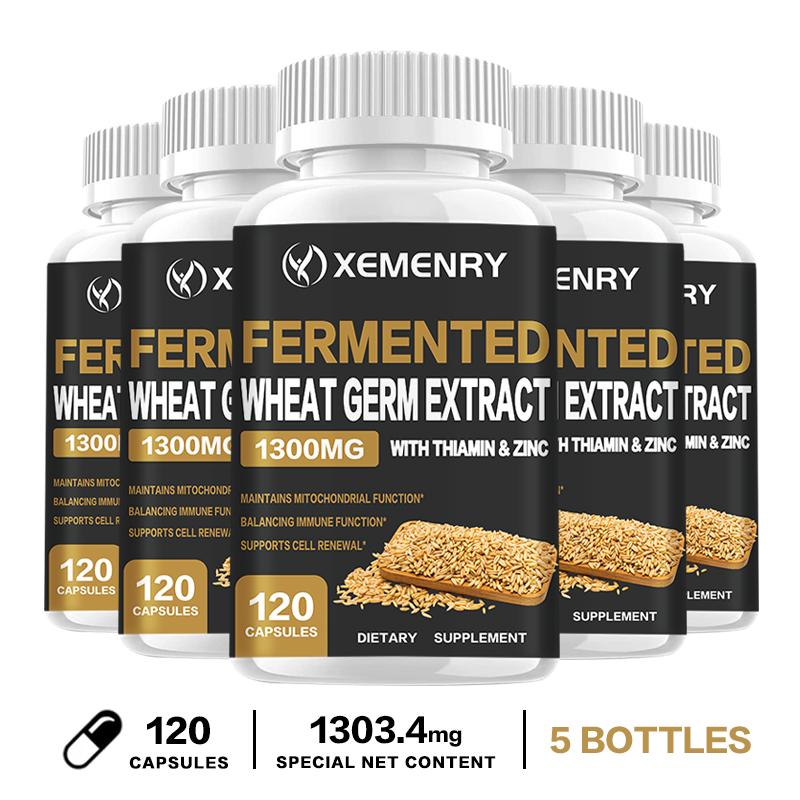 Wheat germ extract capsules, 1300mg high content, combined with vitamin B1 and zinc, antioxidant support, suitable for both men and women.