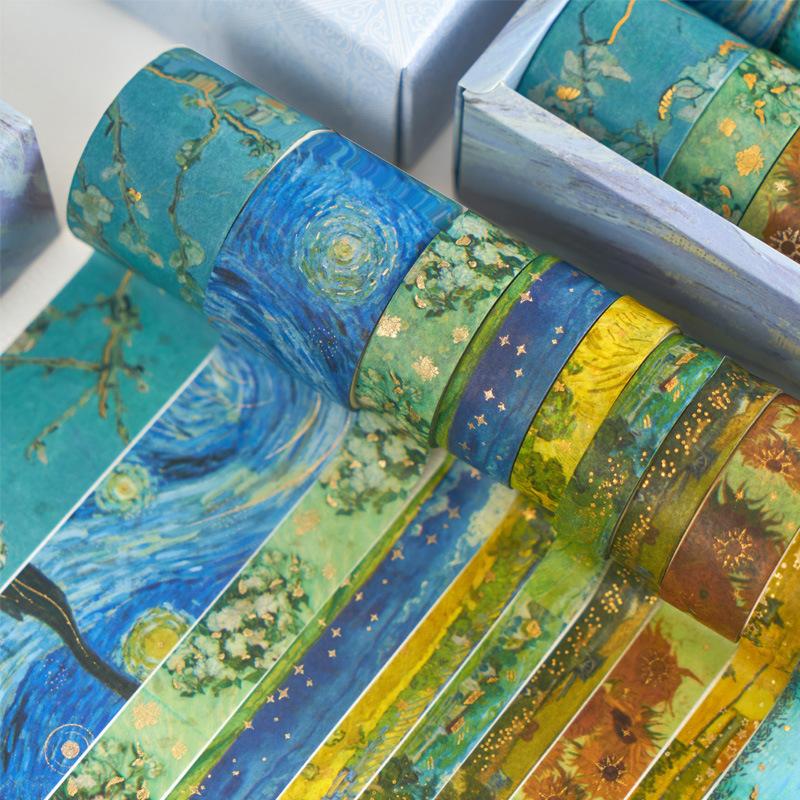 10 Rolls/Set Gold Vintage Scrapbooking Tape 3m Kawaii Masking Tape Vintage Floral Decorative Adhesive Sticker Scrapbooking Diary