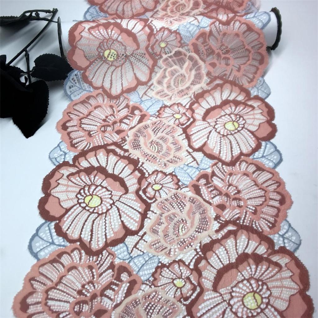 22.5cm wide Elastic Lace, Multicolor floral Stretchy Spandex Lace Trim for Lingerie, Bra, Underwear, Sewing & Crafting
