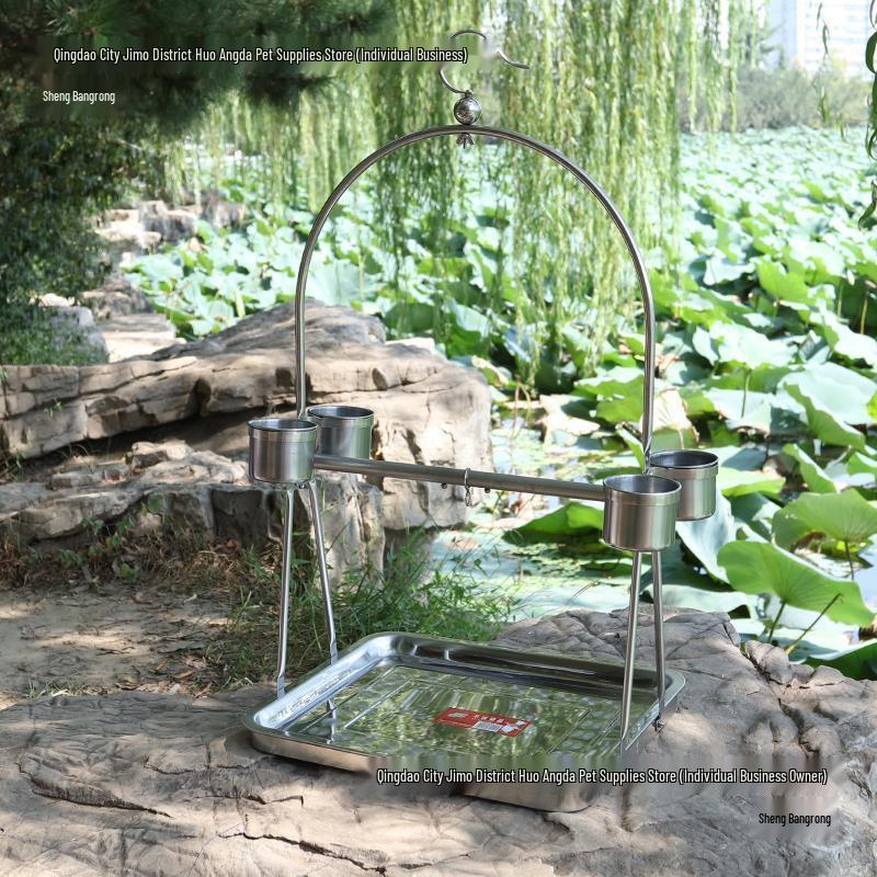 Stainless Steel Bird Stand with Ankle Chain for Large Parrots and Cockatiels
