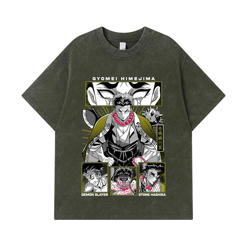 275 GSM Washed T-shirts 100 Cotton Demon Slayer V84 Gyomei Print Unisex Heavy Cotton T Shirt S армия зеленый 2190₽