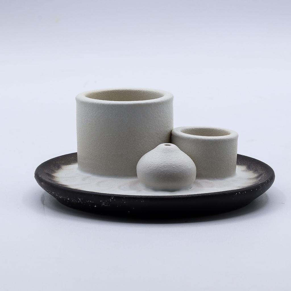 Ceramic Palo Santo Smudge Incense Holder, White Grey